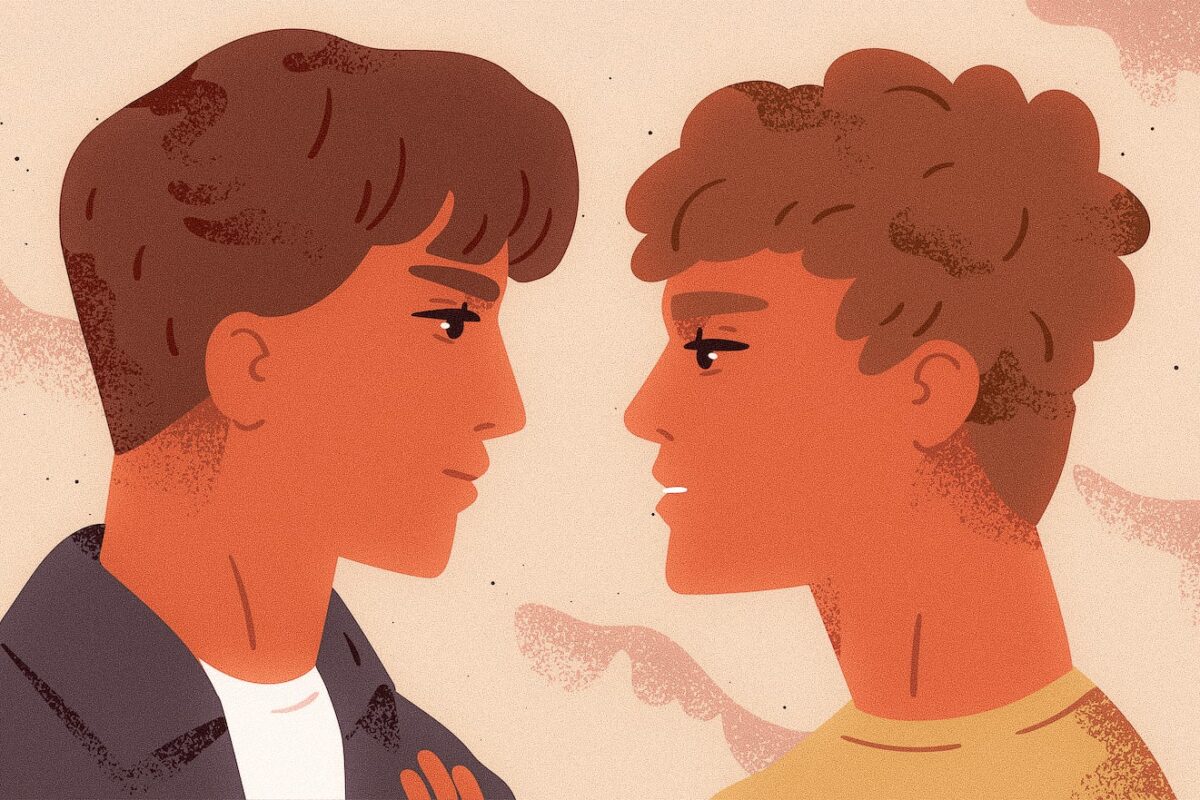 Illustration de deux personnes se faisant face.